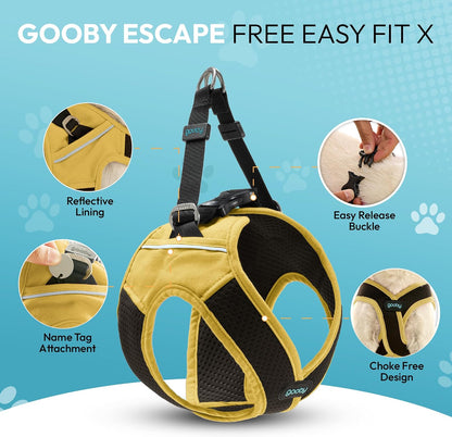 Escape Free Easy Fit X Step-in Dog Harness, Miami Yellow, X-Large | Patented escape-free, tightens on back-out; Choke-free X-frame + V-neck; Quick-release buckle; Reflective trim
