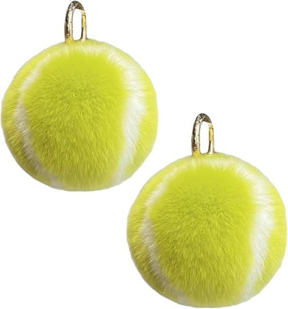 2Pcs Tennis Ball Design Keychain - Fluffy Soft Faux Fur Handbag Charms for Sports Parties and Birthday Gifts, Waterproof Backpack Accessories with Carabiner Clip (Yellow Key Ring)