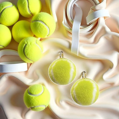 2Pcs Tennis Ball Design Keychain - Fluffy Soft Faux Fur Handbag Charms for Sports Parties and Birthday Gifts, Waterproof Backpack Accessories with Carabiner Clip (Yellow Key Ring)