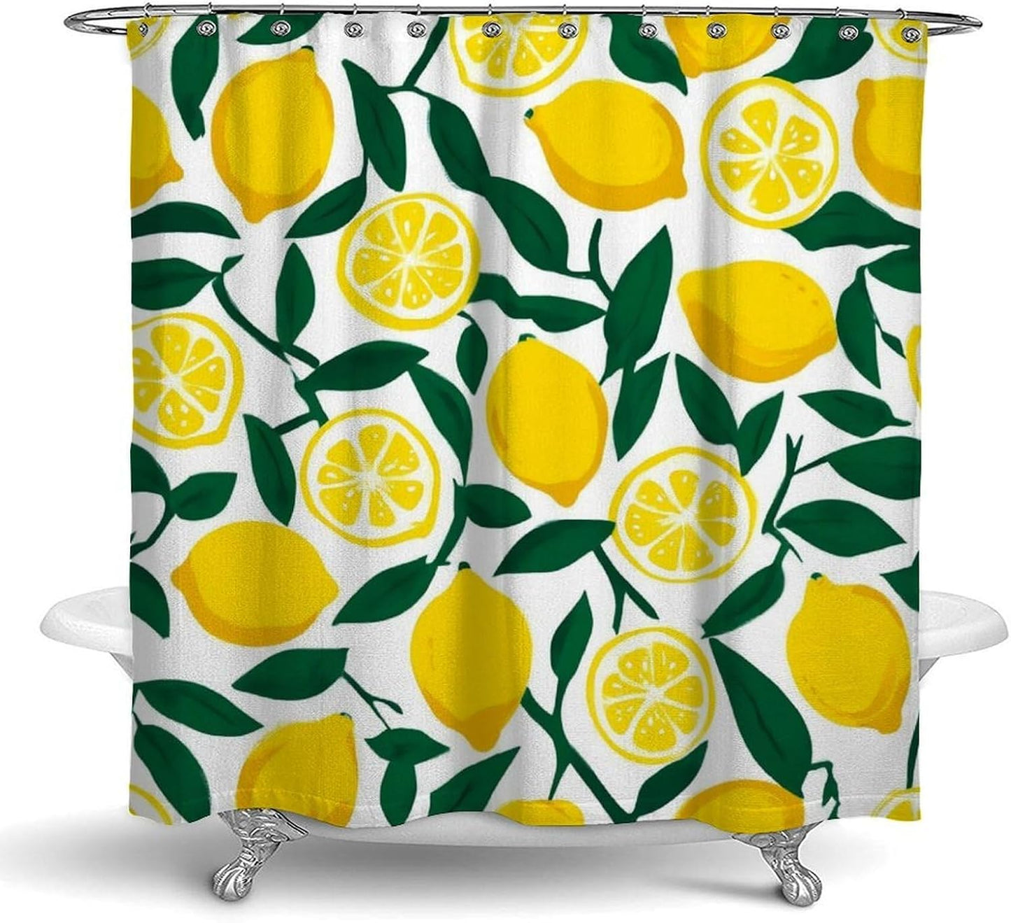 Lightweight Hotel Bathroom Decor Chic Waterproof Shower Curtain Set, 72"x 70" Yellow Lemon