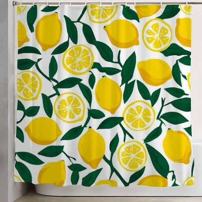Lightweight Hotel Bathroom Decor Chic Waterproof Shower Curtain Set, 72"x 70" Yellow Lemon