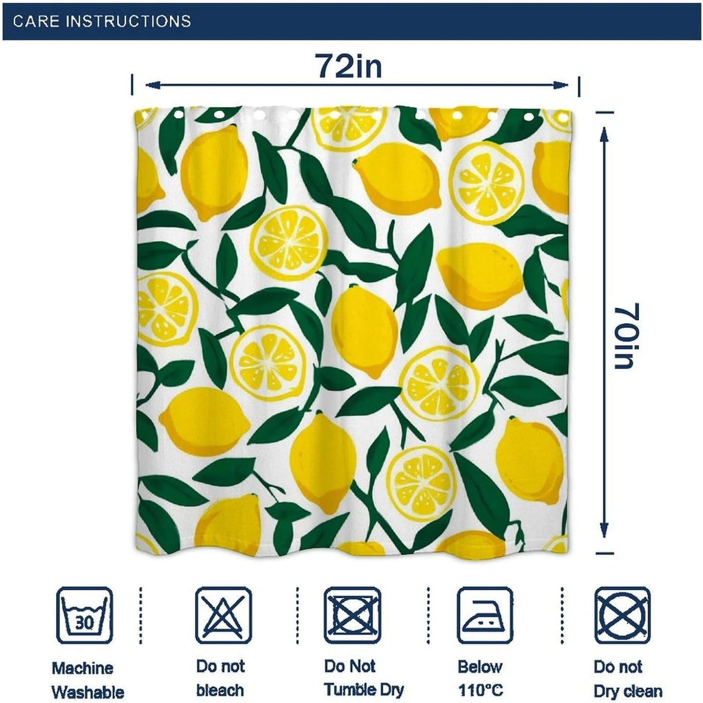 Lightweight Hotel Bathroom Decor Chic Waterproof Shower Curtain Set, 72"x 70" Yellow Lemon