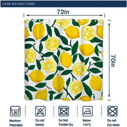 Lightweight Hotel Bathroom Decor Chic Waterproof Shower Curtain Set, 72"x 70" Yellow Lemon
