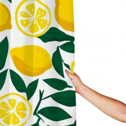 Lightweight Hotel Bathroom Decor Chic Waterproof Shower Curtain Set, 72"x 70" Yellow Lemon