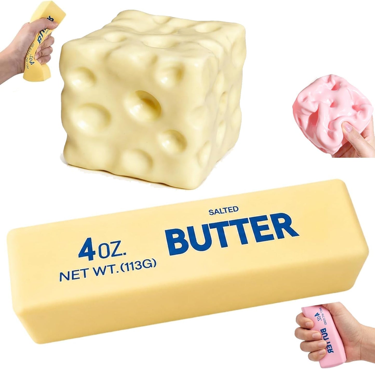 Yellow Squeeze Cheese Squishy - Squeeze Luck Cheese Squishy Skin Soft , Soft Novelty Slow Rising Sensory Cheese Stress & Anxiety Relief Fidget Toys (Yellow-Cheese & Butter, M(6cm))