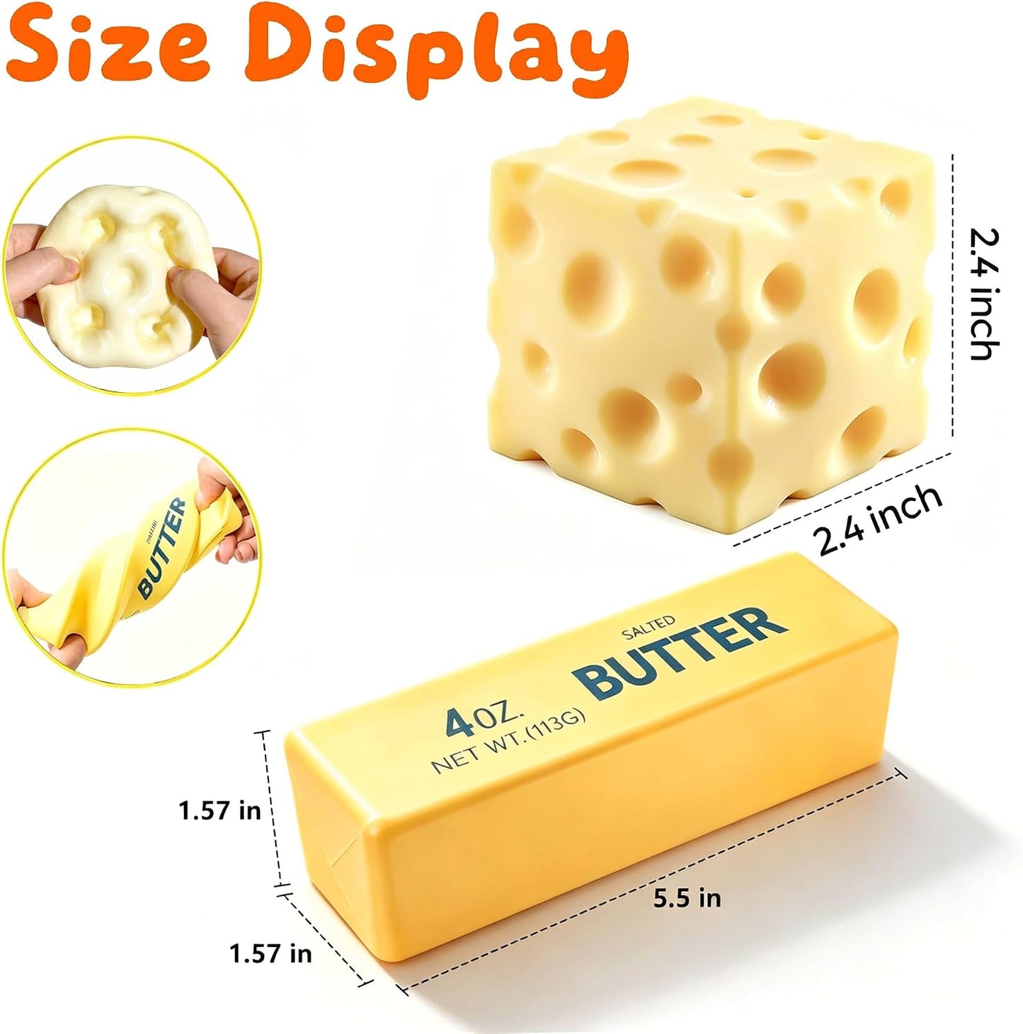 Yellow Squeeze Cheese Squishy - Squeeze Luck Cheese Squishy Skin Soft , Soft Novelty Slow Rising Sensory Cheese Stress & Anxiety Relief Fidget Toys (Yellow-Cheese & Butter, M(6cm))