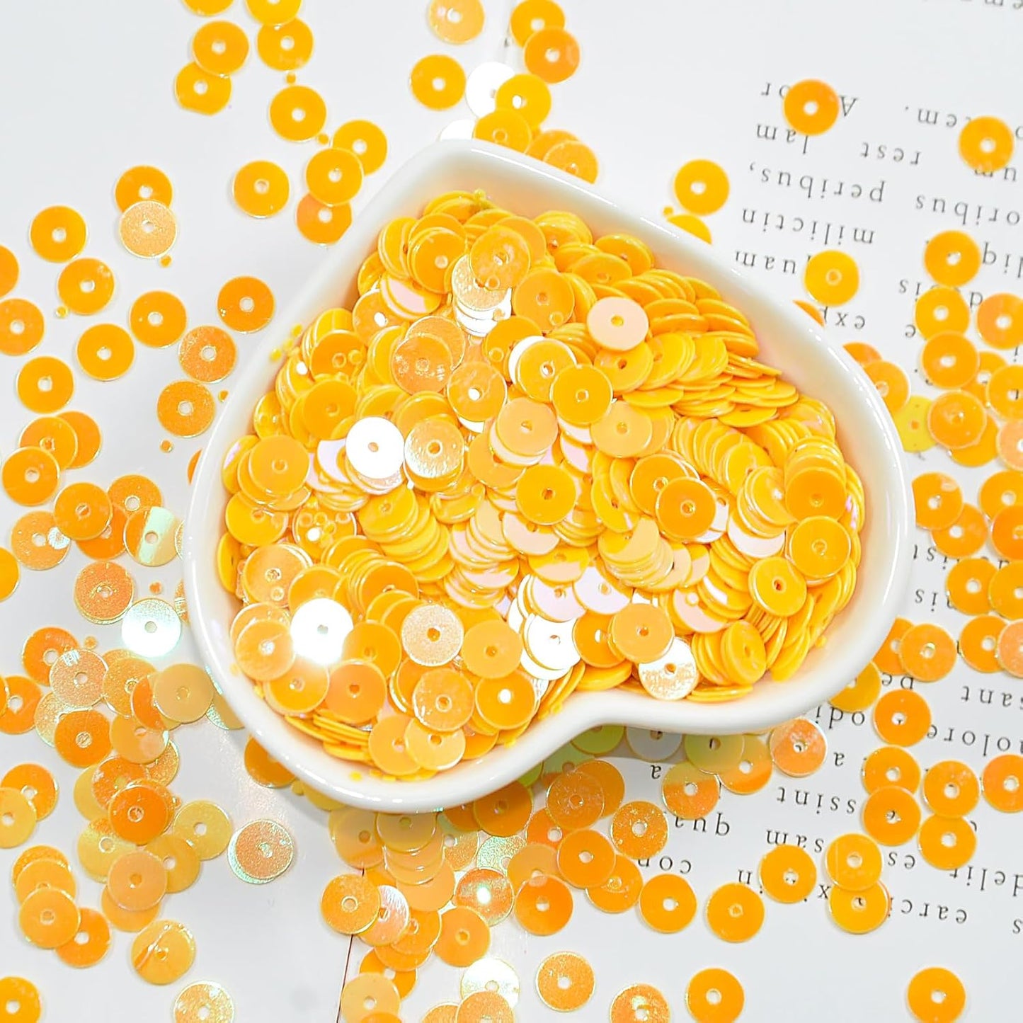 7200 Pcs Bulk Loose Sequins for Sewing, 6mm PVC Sequins and Spangles Yellow Flat Round for Crafting, Embroidery, Festival Costume Decoration
