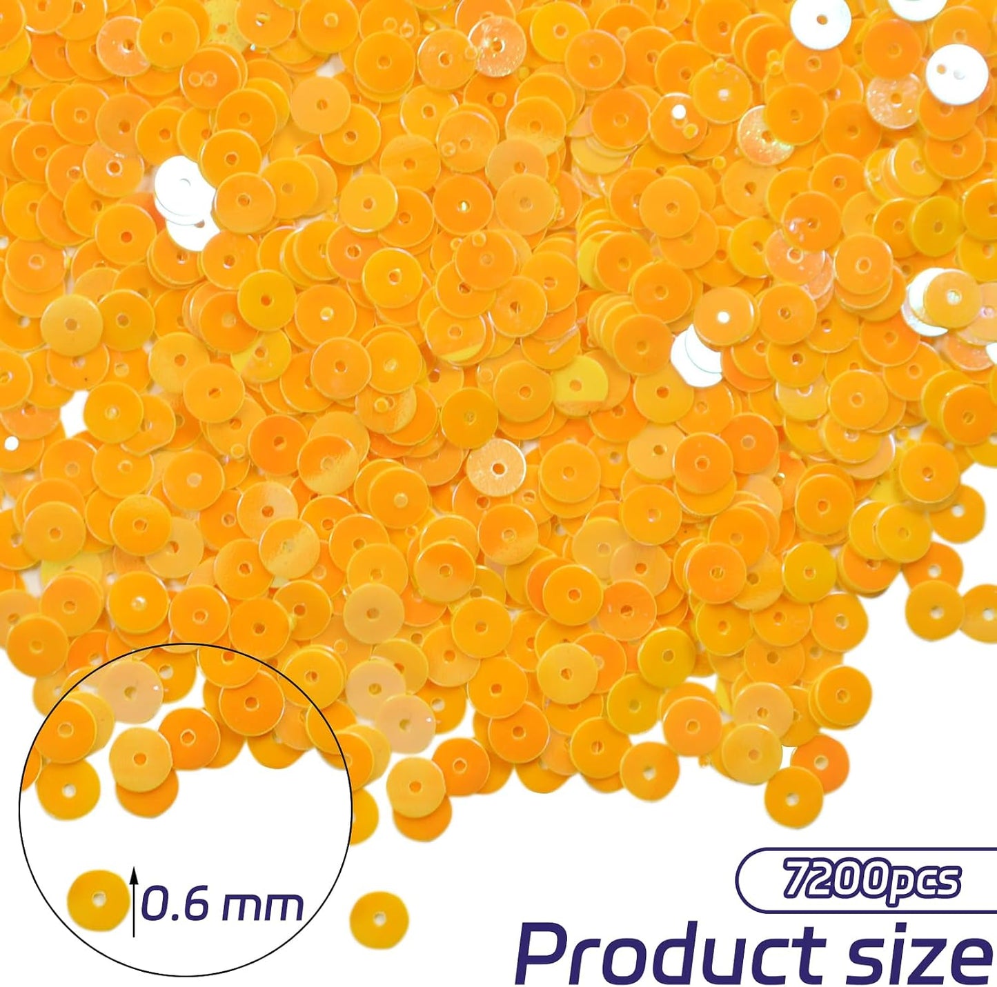 7200 Pcs Bulk Loose Sequins for Sewing, 6mm PVC Sequins and Spangles Yellow Flat Round for Crafting, Embroidery, Festival Costume Decoration