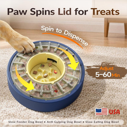 KADTC Adjustable 5-60 Min Slow Feeder Dog Bowl & Puzzle Feeder Anti-Gulping | 4-Cup Spinning Food Dispenser Turns Daily Meals Into Energy-Burning Enrichment, Eases Boredom, Builds Calmer Mealtime Rhythms