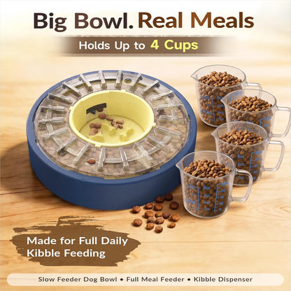 KADTC Adjustable 5-60 Min Slow Feeder Dog Bowl & Puzzle Feeder Anti-Gulping | 4-Cup Spinning Food Dispenser Turns Daily Meals Into Energy-Burning Enrichment, Eases Boredom, Builds Calmer Mealtime Rhythms