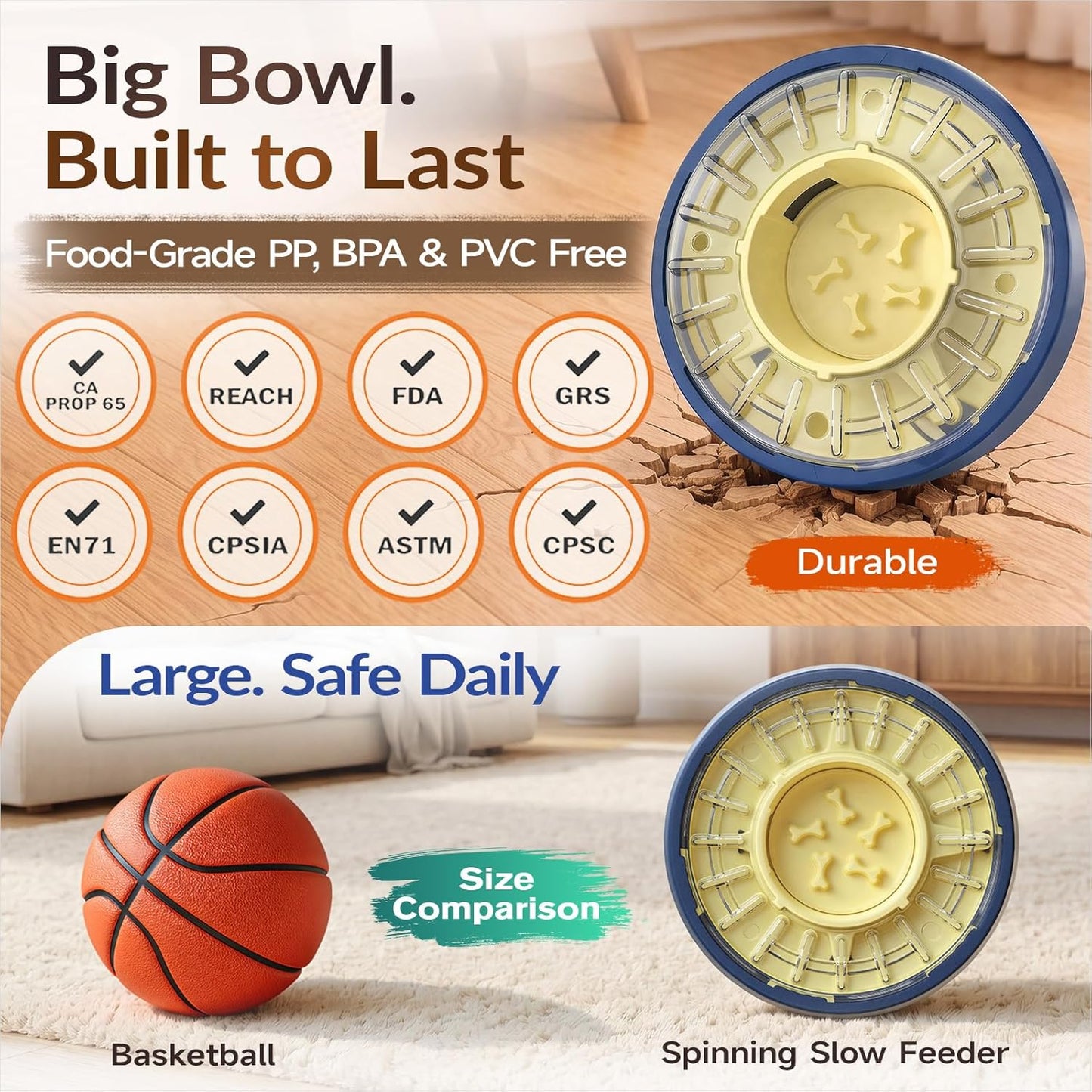KADTC Adjustable 5-60 Min Slow Feeder Dog Bowl & Puzzle Feeder Anti-Gulping | 4-Cup Spinning Food Dispenser Turns Daily Meals Into Energy-Burning Enrichment, Eases Boredom, Builds Calmer Mealtime Rhythms
