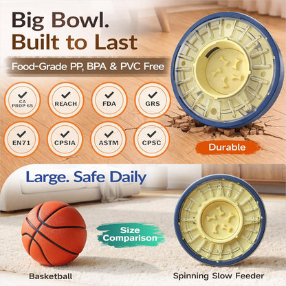 KADTC Adjustable 5-60 Min Slow Feeder Dog Bowl & Puzzle Feeder Anti-Gulping | 4-Cup Spinning Food Dispenser Turns Daily Meals Into Energy-Burning Enrichment, Eases Boredom, Builds Calmer Mealtime Rhythms