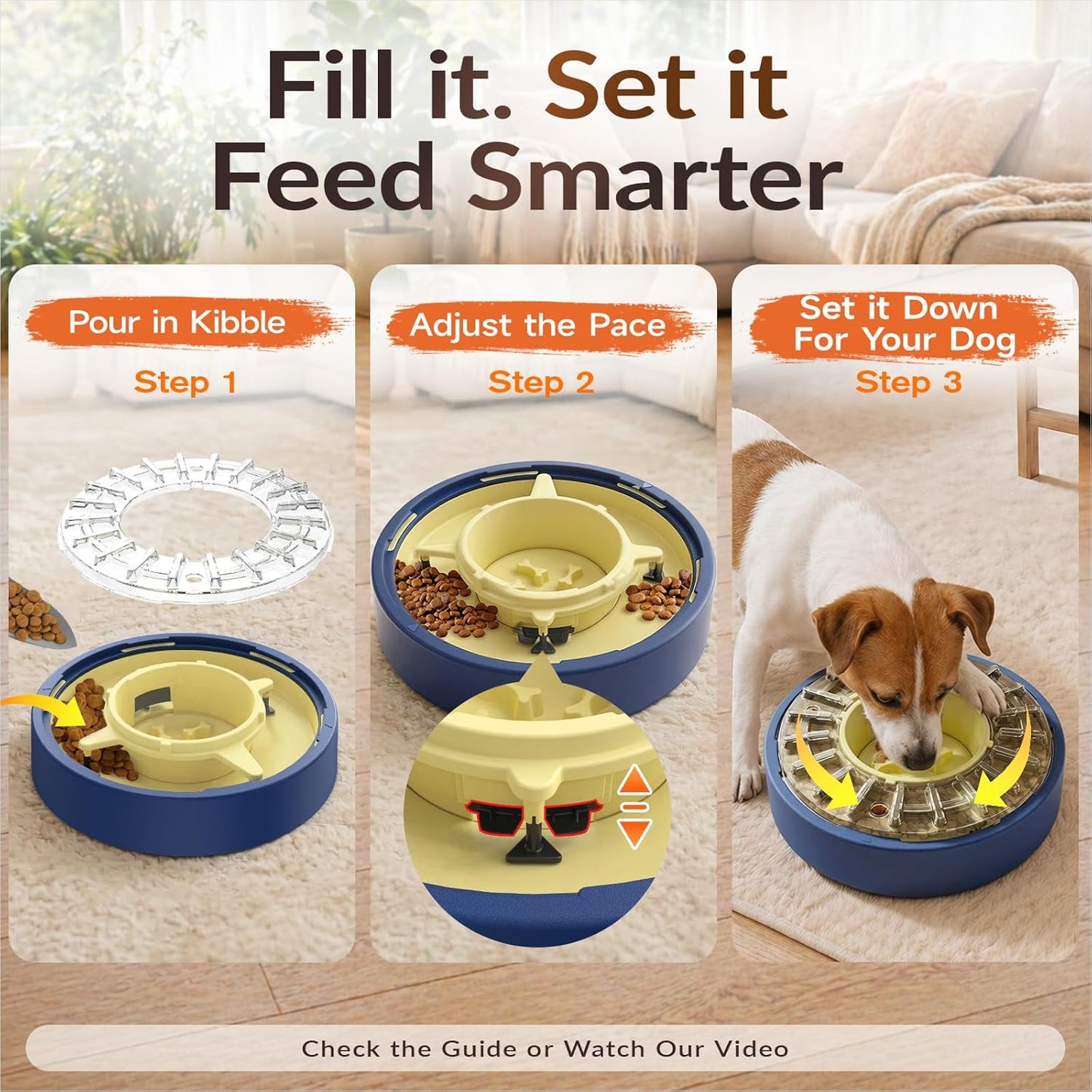 KADTC Adjustable 5-60 Min Slow Feeder Dog Bowl & Puzzle Feeder Anti-Gulping | 4-Cup Spinning Food Dispenser Turns Daily Meals Into Energy-Burning Enrichment, Eases Boredom, Builds Calmer Mealtime Rhythms