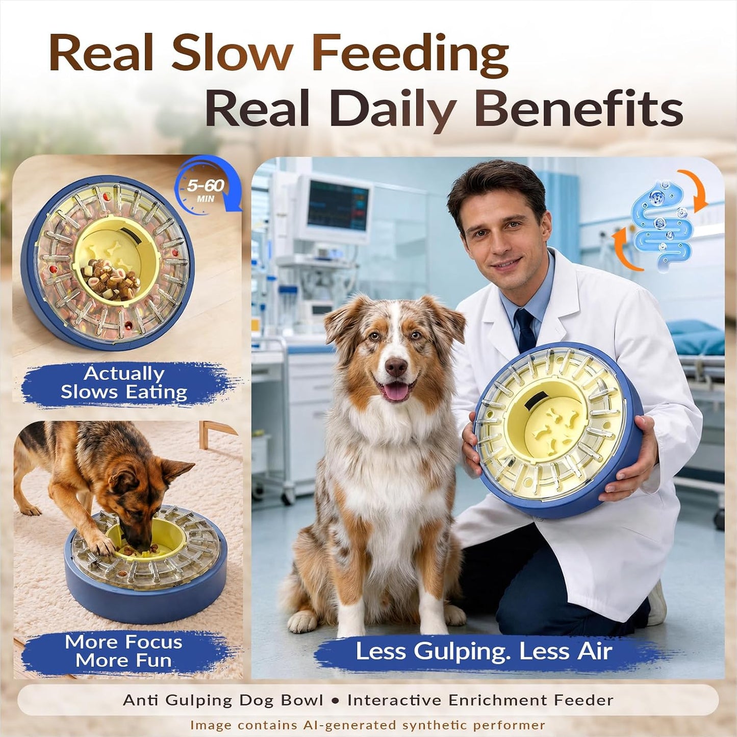 KADTC Adjustable 5-60 Min Slow Feeder Dog Bowl & Puzzle Feeder Anti-Gulping | 4-Cup Spinning Food Dispenser Turns Daily Meals Into Energy-Burning Enrichment, Eases Boredom, Builds Calmer Mealtime Rhythms