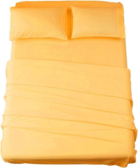 Bed Sheet Set Super Soft Microfiber 1800 Series Luxury Egyptian Sheets 16-Inch Deep Pocket，Wrinkle and Hypoallergenic-4 Piece (Yellow, Queen)