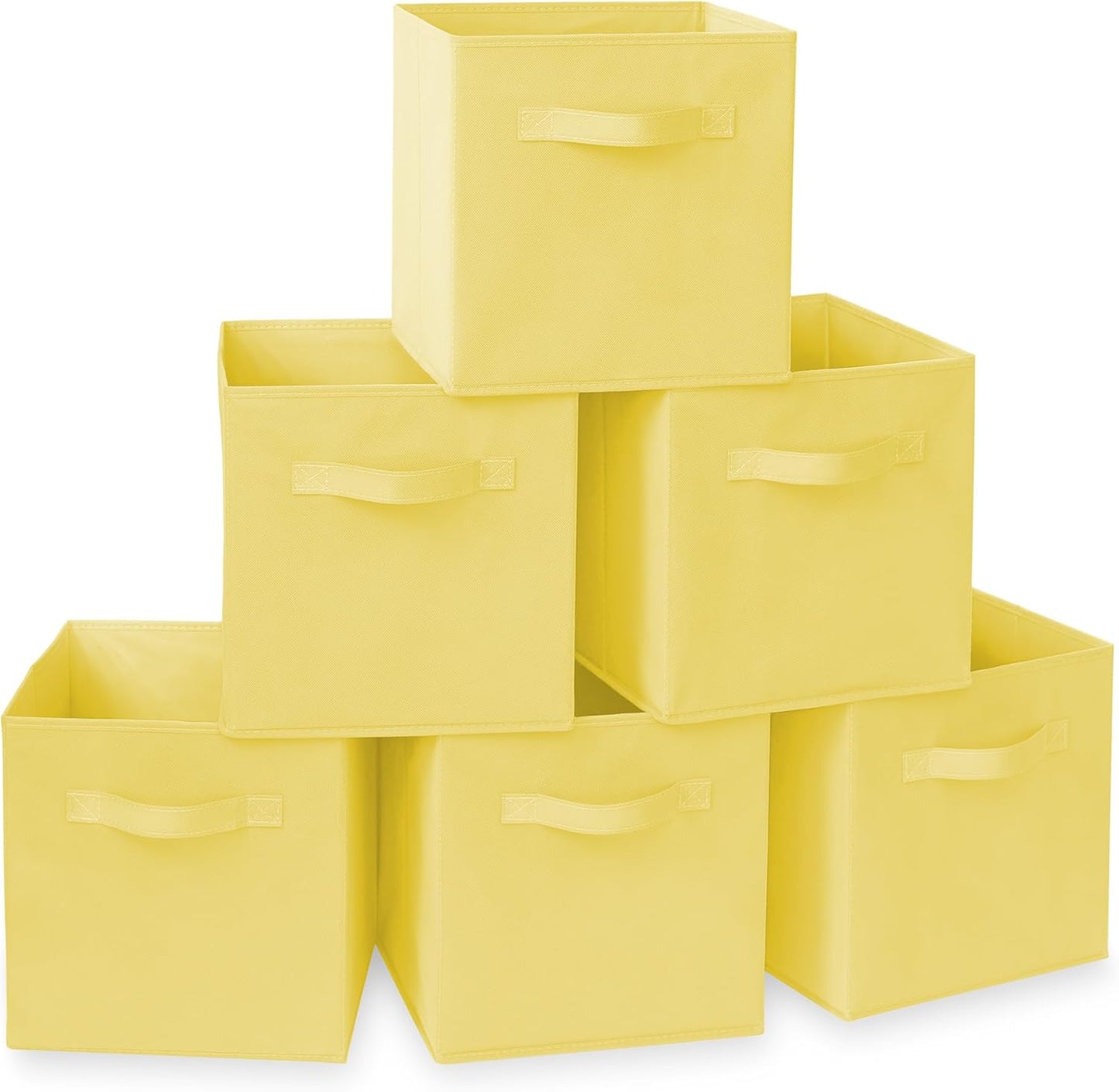 Set of 6 Collapsible Fabric Cube Storage Bins, Yellow - 11" Foldable Cloth Baskets for Shelves, Cubby Organizers & More