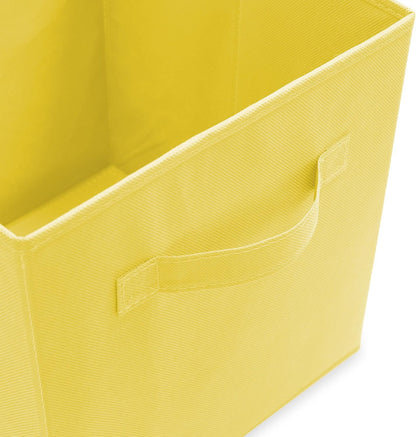 Set of 6 Collapsible Fabric Cube Storage Bins, Yellow - 11" Foldable Cloth Baskets for Shelves, Cubby Organizers & More