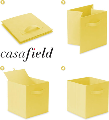 Set of 6 Collapsible Fabric Cube Storage Bins, Yellow - 11" Foldable Cloth Baskets for Shelves, Cubby Organizers & More