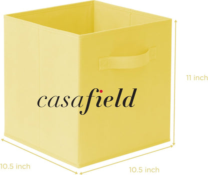 Set of 6 Collapsible Fabric Cube Storage Bins, Yellow - 11" Foldable Cloth Baskets for Shelves, Cubby Organizers & More