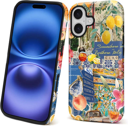 Case for iPhone 17,Drop Protection Hybrid 2-Layer Hard Phone Cover-Lemon Flower Collage