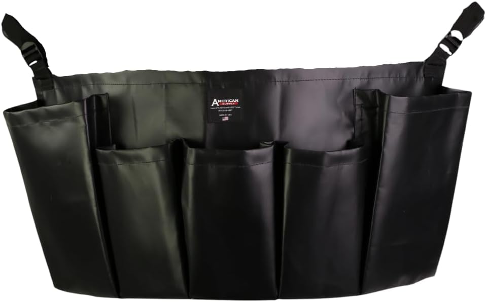 5-Pocket Trash Can Caddy Bag – Heavy-Duty Organizer for 32-55 Gallon Round Trash Bins | Janitorial Cleaning Tool Pouch (Yellow)