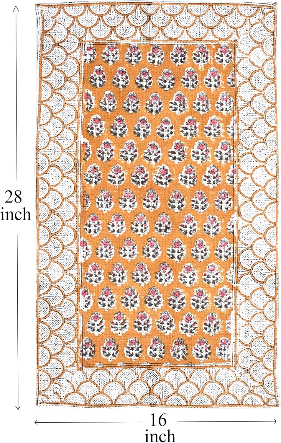 CPC Citrine Yellow Hand Block Print Waffle Kitchen Towel Set of 3-16 x 28 Inch Ultra Absorbent Quick Dry Cotton Dish Towels Lightweight Reusable Sustainable Tea Towels for Cleaning and Drying