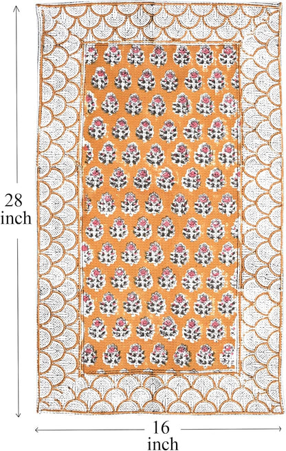 CPC Citrine Yellow Hand Block Print Waffle Kitchen Towel Set of 3-16 x 28 Inch Ultra Absorbent Quick Dry Cotton Dish Towels Lightweight Reusable Sustainable Tea Towels for Cleaning and Drying