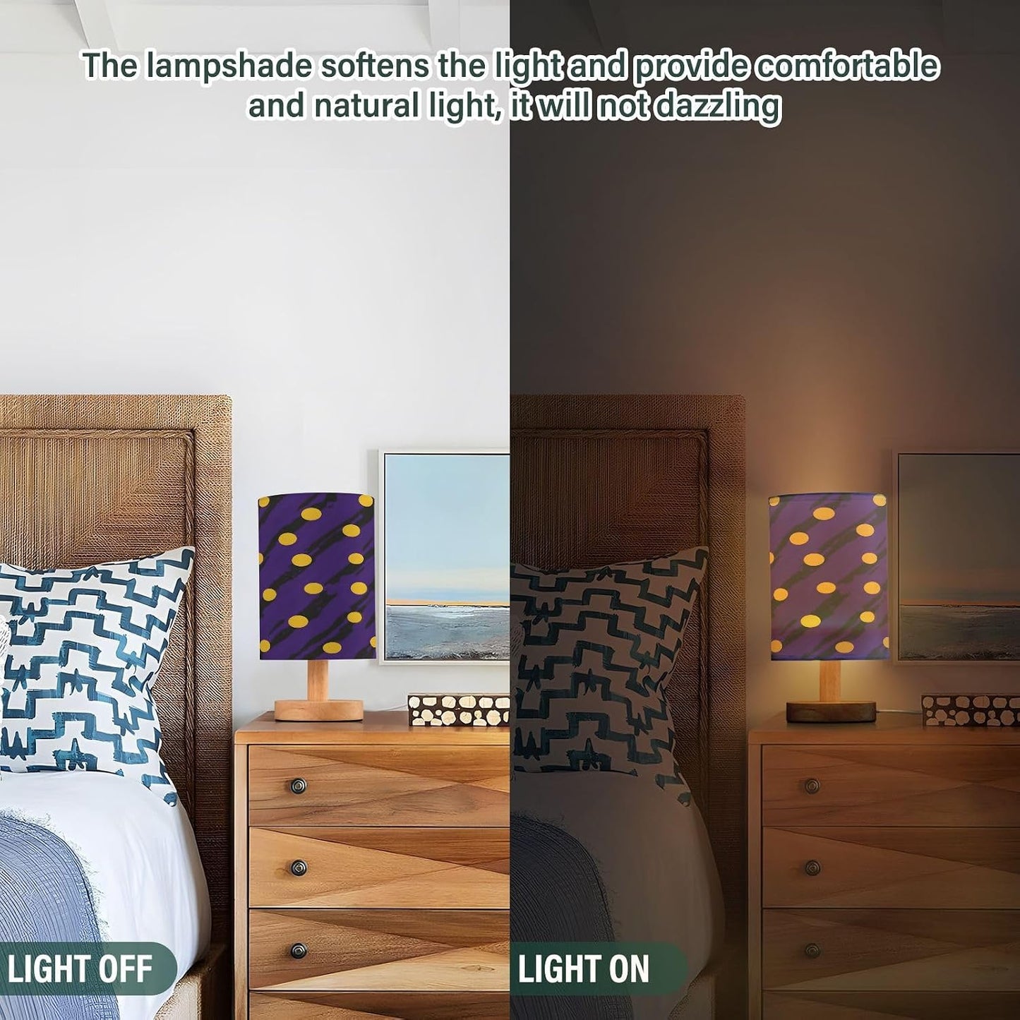 Night Stand Light Lamp Yellow Polka Dot Pattern Bedside Table Lamp with USB Port for Living Room Office Dorm
