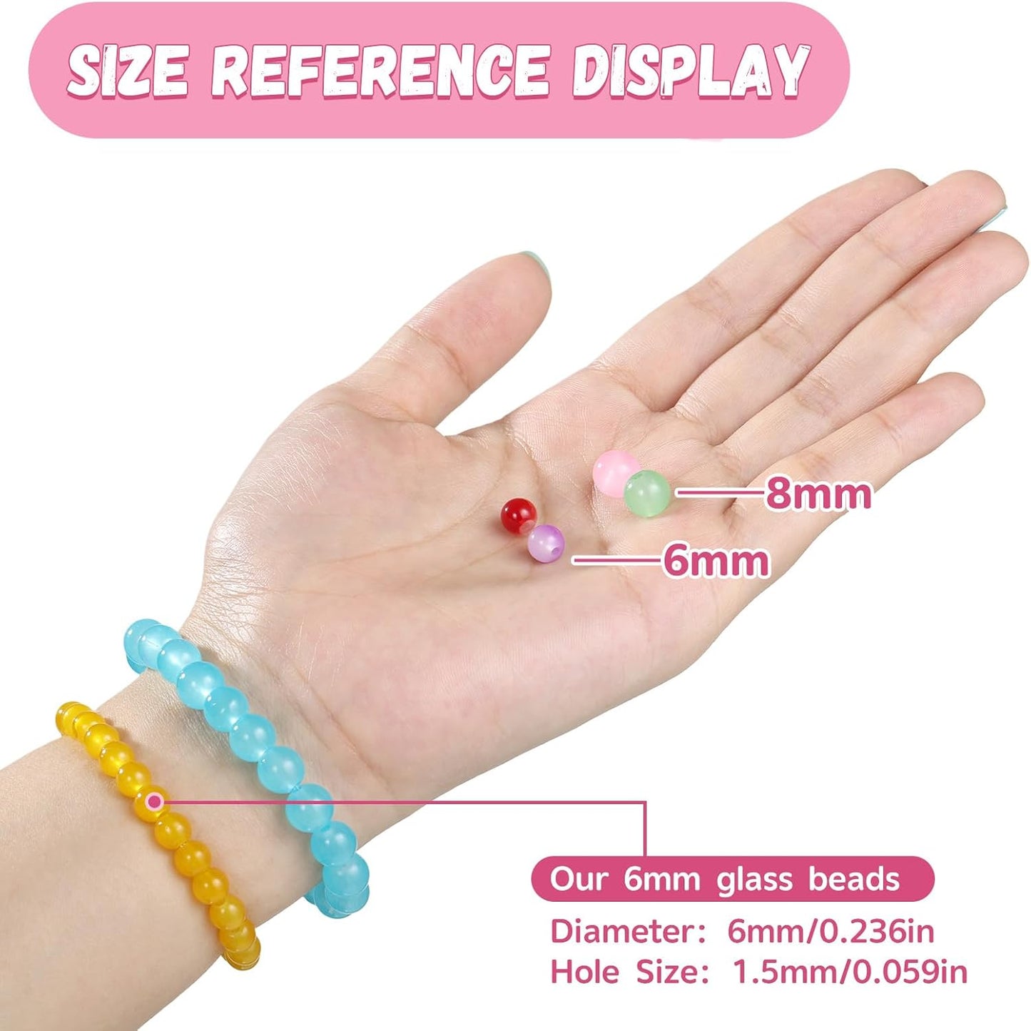 1368pcs 6mm Glass Beads for Bracelets Jewelry Making Supplies | 34 Colors Crystal Round Glass Beads for DIY Earrings Necklace Crafts with Spacer Beads and Charms, Solid and Gradient Colors