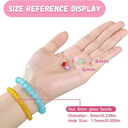 1368pcs 6mm Glass Beads for Bracelets Jewelry Making Supplies | 34 Colors Crystal Round Glass Beads for DIY Earrings Necklace Crafts with Spacer Beads and Charms, Solid and Gradient Colors