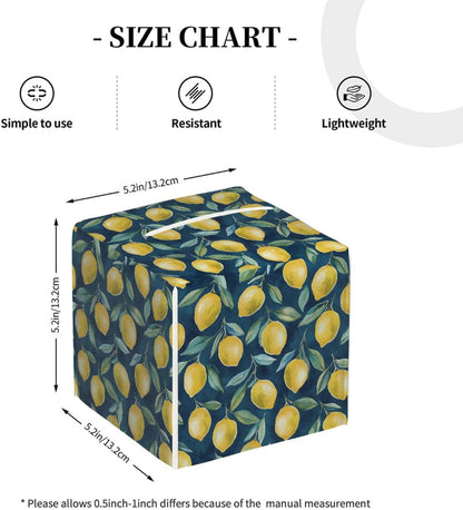 Tissue Box Cover PU Leather Square Tissues Holder Lemon Summer Fruit On Blue Decorative Facial Paper Organizer Dispenser for Bedroom Bathroom Vanity,Home Office Car