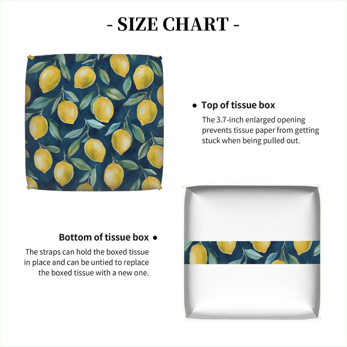 Tissue Box Cover PU Leather Square Tissues Holder Lemon Summer Fruit On Blue Decorative Facial Paper Organizer Dispenser for Bedroom Bathroom Vanity,Home Office Car