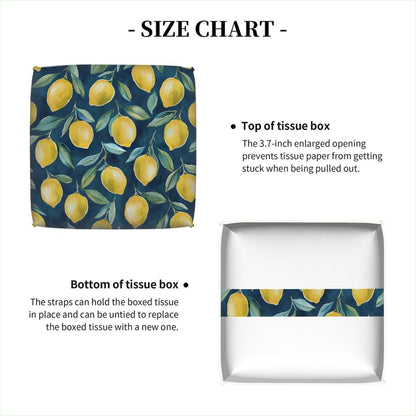 Tissue Box Cover PU Leather Square Tissues Holder Lemon Summer Fruit On Blue Decorative Facial Paper Organizer Dispenser for Bedroom Bathroom Vanity,Home Office Car