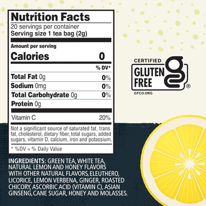 Honey Lemon Ginseng Green Tea, Caffeinated, 20 Tea Bags Box (Pack of 6)