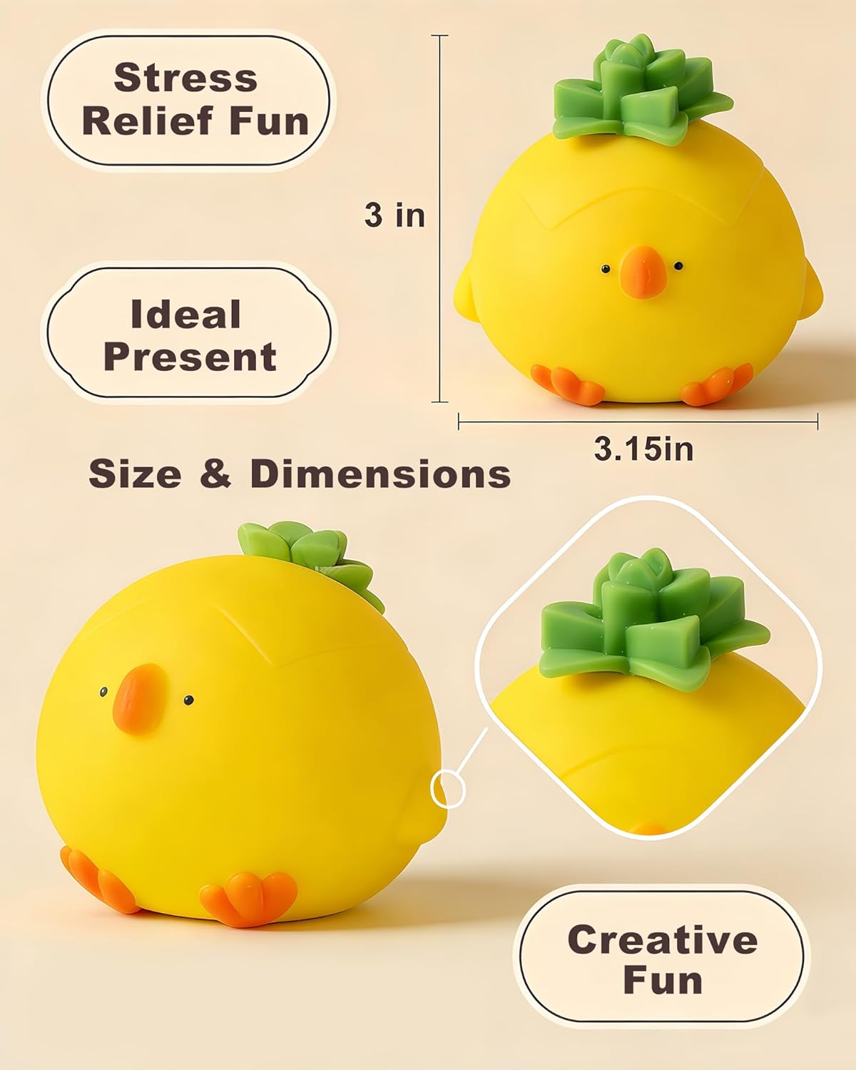 Big Taba Squishy Chick,Ultra-Soft Sensory Fidget Toy for Anxiety Relief, Focus & Calm | TPR Stress Toy for Adults, Kids, Teens, ADHD & Autism Support, Easter Basket fillers (Yellow)