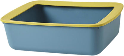 Cat Litter Tray Open Top Cat Toilet High Sided Box Sand Basin PP Material Secure Cleaning Suitable for Kittens Indoor Pets Animal Room, Blue Yellow