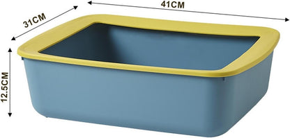 Cat Litter Tray Open Top Cat Toilet High Sided Box Sand Basin PP Material Secure Cleaning Suitable for Kittens Indoor Pets Animal Room, Blue Yellow
