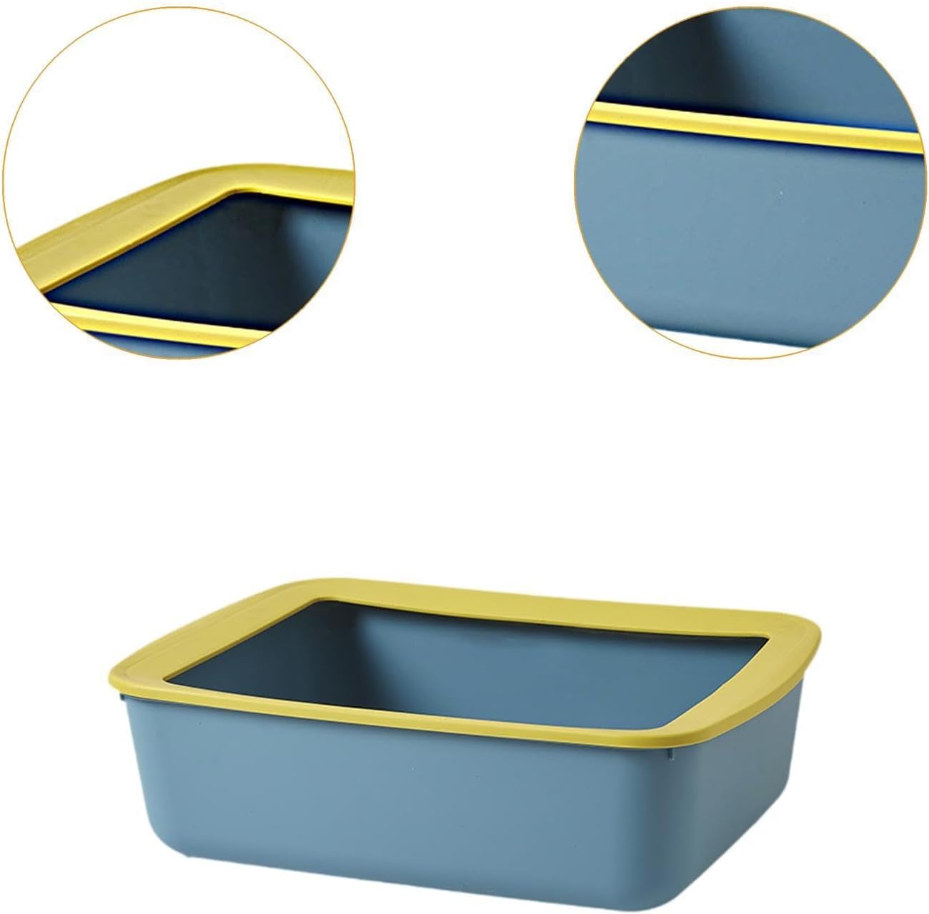 Cat Litter Tray Open Top Cat Toilet High Sided Box Sand Basin PP Material Secure Cleaning Suitable for Kittens Indoor Pets Animal Room, Blue Yellow
