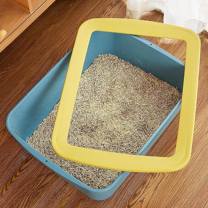 Cat Litter Tray Open Top Cat Toilet High Sided Box Sand Basin PP Material Secure Cleaning Suitable for Kittens Indoor Pets Animal Room, Blue Yellow