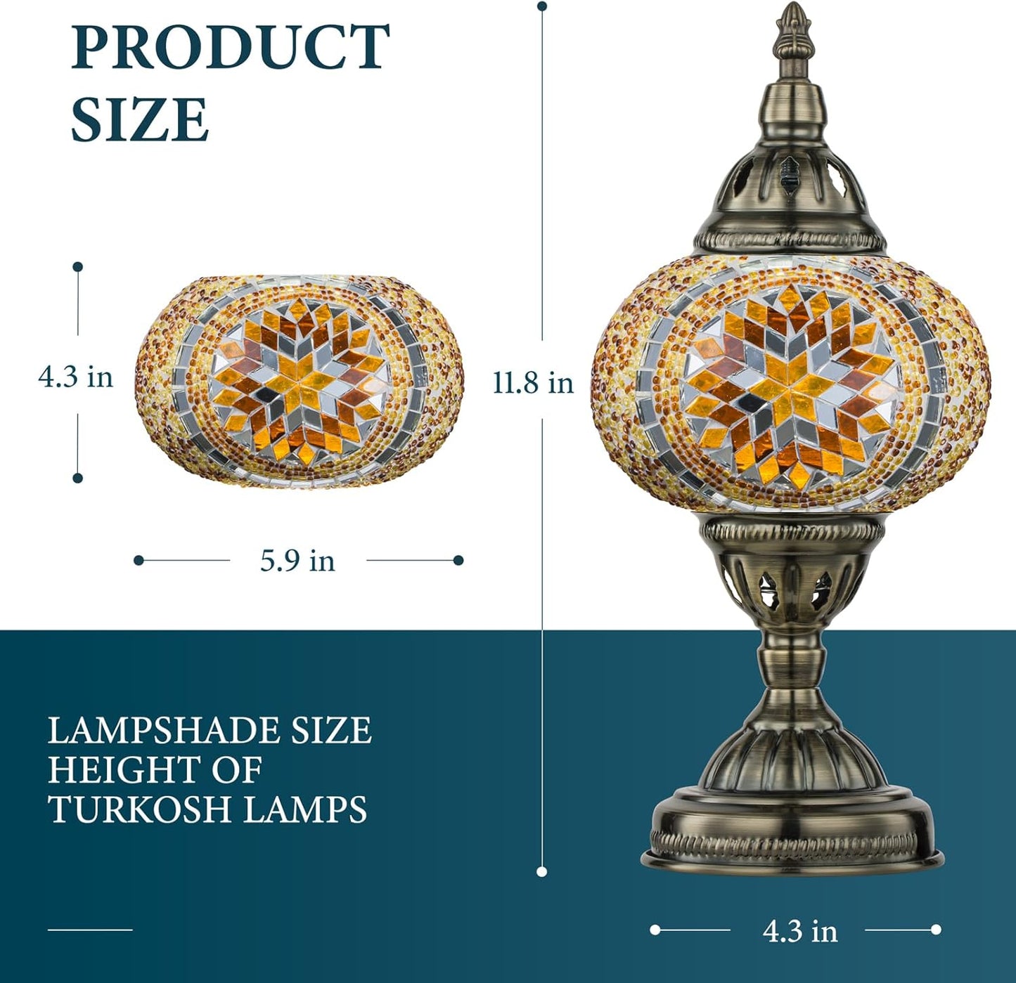 Moroccan Mosaic Lamp Turkish Table Lamp, Handmade Turkish Light with Glass Shard and Bronze Base Including LED Bulb for Living Room Bedroom Decor (Yellow)