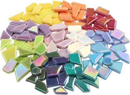 Iridescent Glass Mosaic Tiles for Crafts Bulk,200g Broken Mosaic Glass Pieces for DIY Home Garden Art Projects, Handmade Crafts & Decor