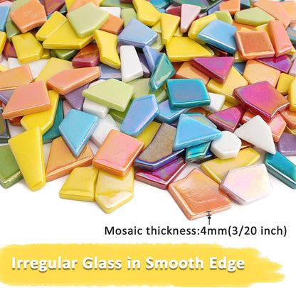 Iridescent Glass Mosaic Tiles for Crafts Bulk,200g Broken Mosaic Glass Pieces for DIY Home Garden Art Projects, Handmade Crafts & Decor