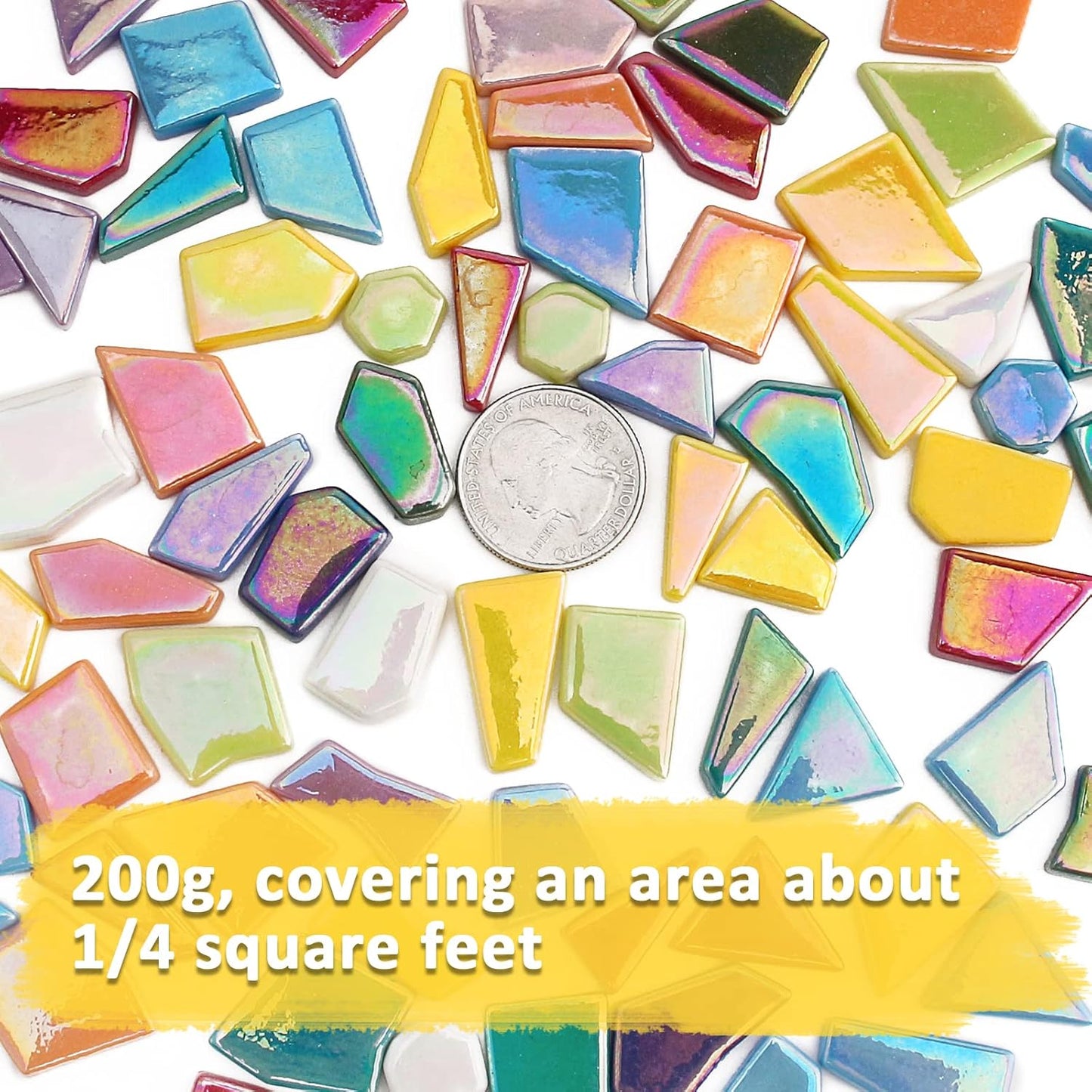 Iridescent Glass Mosaic Tiles for Crafts Bulk,200g Broken Mosaic Glass Pieces for DIY Home Garden Art Projects, Handmade Crafts & Decor