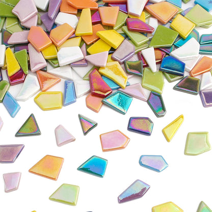 Iridescent Glass Mosaic Tiles for Crafts Bulk,200g Broken Mosaic Glass Pieces for DIY Home Garden Art Projects, Handmade Crafts & Decor