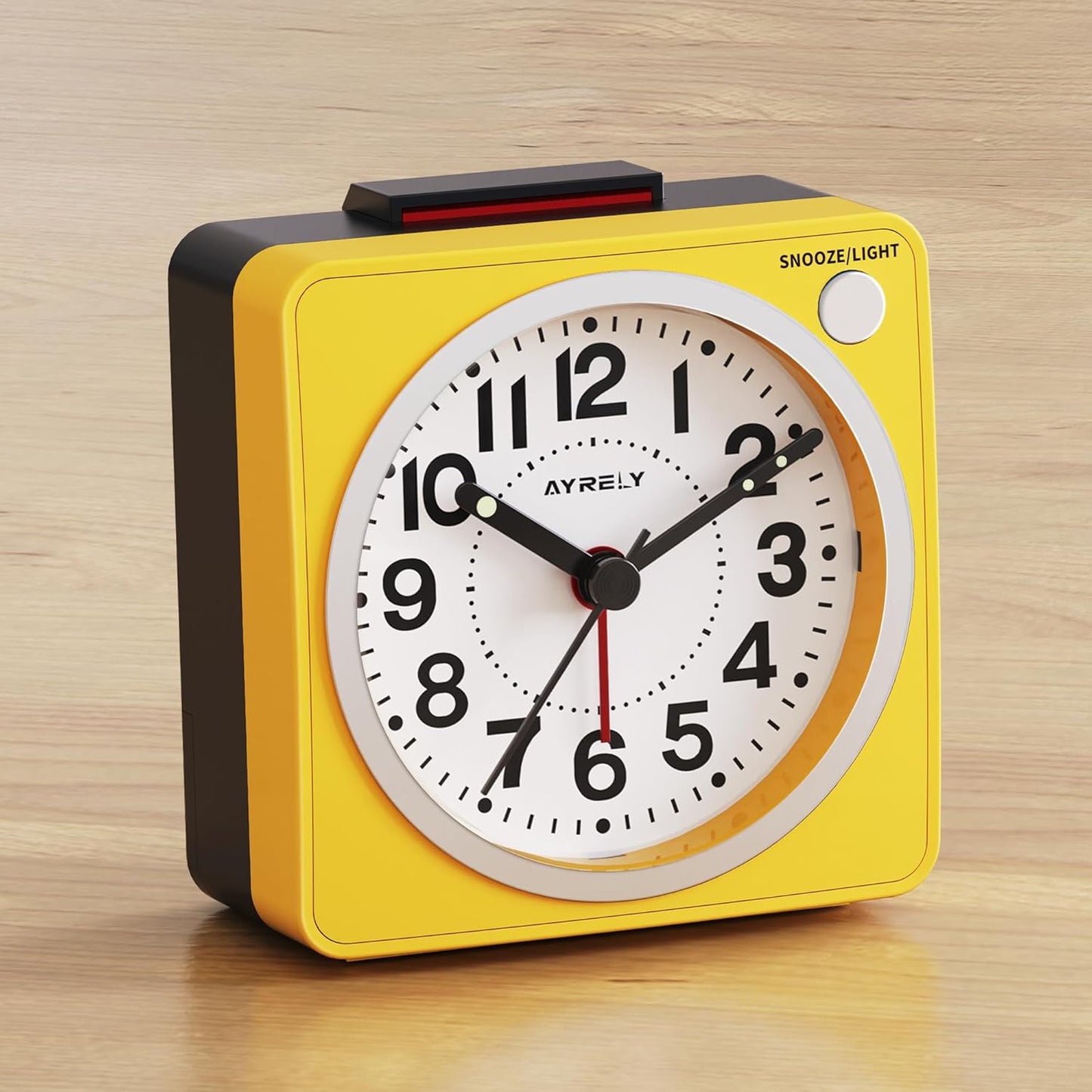 ® 2.6" × 1.4" Ultra Small Battery Operated Analog Travel Alarm Clock, Silent Non-Ticking with Snooze and Light, Retro Bedside Table Clock for Bedroom, Easy Top Alarm Switch (Yellow)