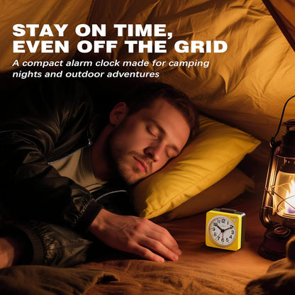 ® 2.6" × 1.4" Ultra Small Battery Operated Analog Travel Alarm Clock, Silent Non-Ticking with Snooze and Light, Retro Bedside Table Clock for Bedroom, Easy Top Alarm Switch (Yellow)