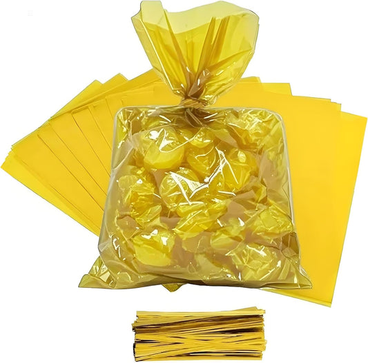 100Pcs Yellow Gift Bags，Cellophane Bags,Treat Bags,Goodie Bags,Candy Bags They are Suitable for Valentine, Birthday, Cookie Snack Packing Party Favor Supplies 6x9 inch