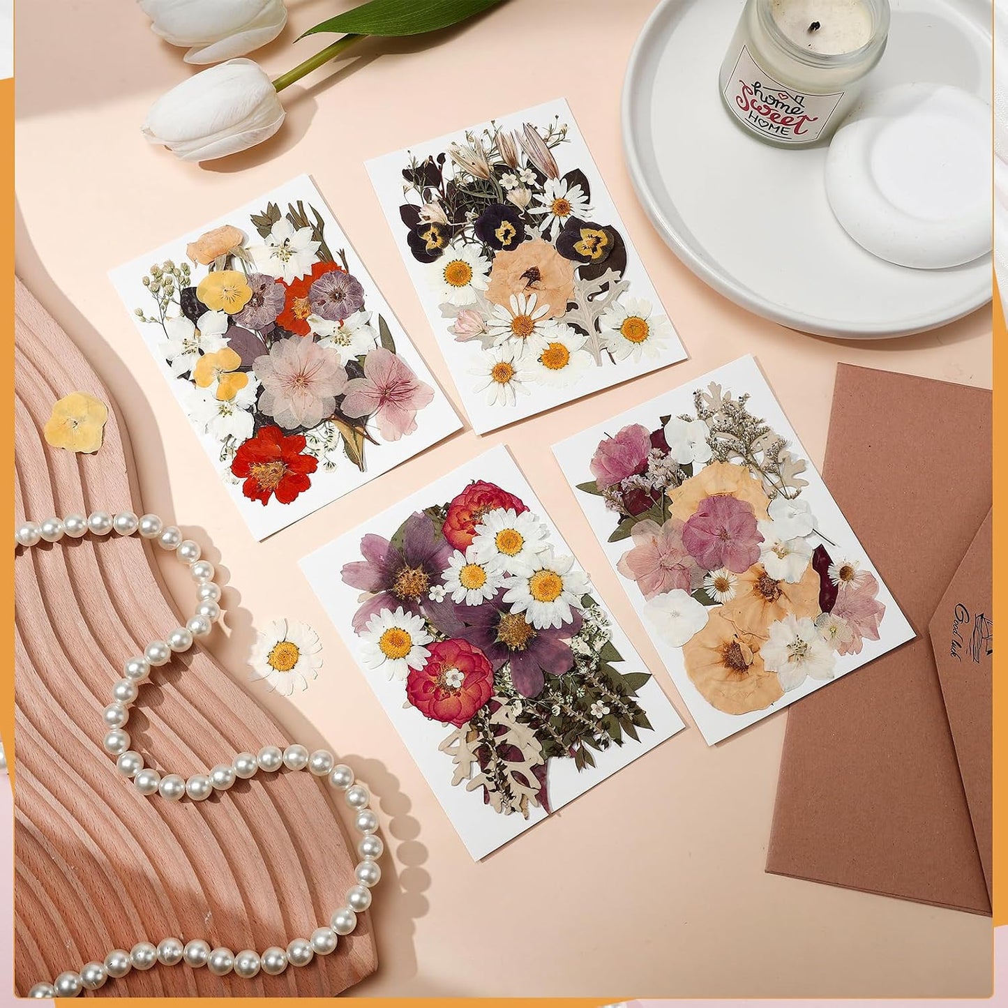 100 Pcs Dried Pressed Flowers, Real Natural Dried Wildflowers Leave with Tweezer Floral Decoration for DIY Crafts, Candle Making, Resin Mold and Bridal Scrapbooking Nails Decors Mixed Yellow