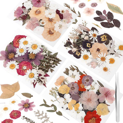 100 Pcs Dried Pressed Flowers, Real Natural Dried Wildflowers Leave with Tweezer Floral Decoration for DIY Crafts, Candle Making, Resin Mold and Bridal Scrapbooking Nails Decors Mixed Yellow