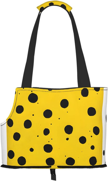 Mustard Yellow and Black Printed Foldable Pet Bag - Portable Puppy Cat Travel Handbag Tote,Pet Carrier Backpacks.
